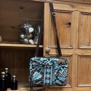Vera Bradley iPad Crossbody in Retired Java Blue Pattern